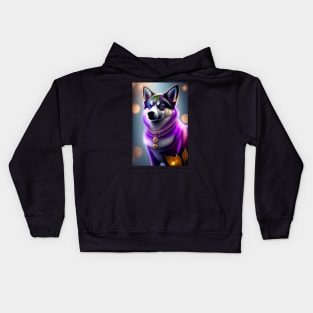 Make a statement with eye-catching Glowing Pomsky design Kids Hoodie